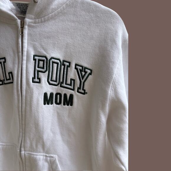 Vintage Camp David Women’s White Collegiate “Cal Poly Mom” Zip Hoodie Size S - Picture 4 of 5